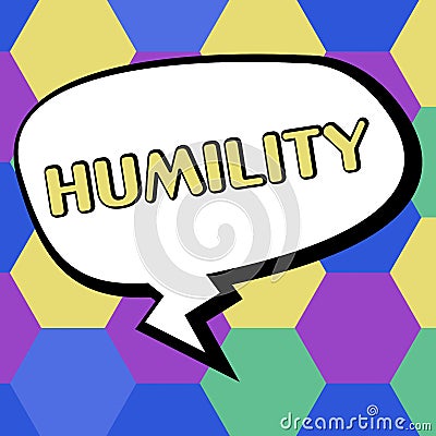 Hand writing sign Humility. Internet Concept being Humble is a Virtue not to Feel overly Superior Stock Photo