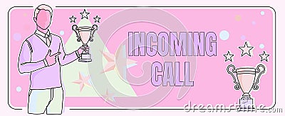 Hand writing sign Incoming Call. Business overview Inbound Received Caller ID Telephone Voicemail Vidcall Man pointing Stock Photo