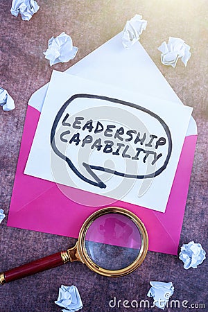 Hand writing sign Leadership Capability. Business overview what a Leader can build Capacity to Lead Effectively Stock Photo