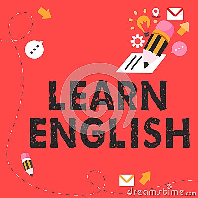 Hand writing sign Learn English. Word Written on to train writing and speaking, focusing on the global language Stock Photo