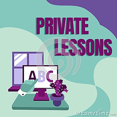 Conceptual display Private Lessons. Business showcase teaching which is usually paid privately by small groups Hand Stock Photo