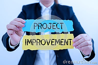 Hand writing sign Project Improvement. Internet Concept Methods Techniques to accomplish a defined Objective Stock Photo
