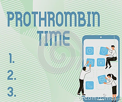 Hand writing sign Prothrombin Time. Word Written on evaluate your ability to appropriately form blood clots Three Stock Photo