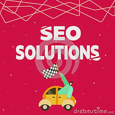 Hand writing sign Seo Solutions. Business approach Search Engine Result Page Increase Visitors by Rankings Businessman Stock Photo