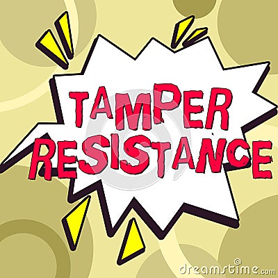 Hand writing sign Tamper Resistance. Word Written on resilent to physical harm, threats, intimidation, or corrupt Stock Photo