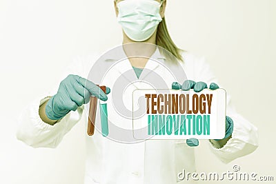 Hand writing sign Technology Innovation. Concept meaning advanced net connected devices a Creative Technique Studying Stock Photo