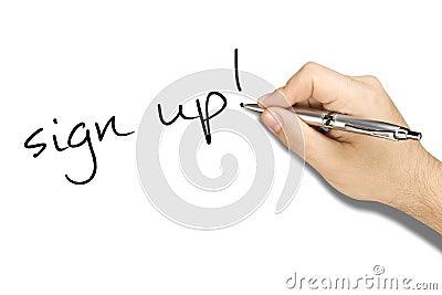 Hand Writing Sign Up Ballpoint Stock Photo