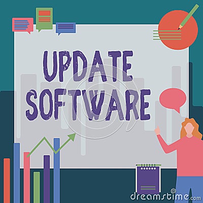 Hand writing sign Update Software. Business overview replacing program with a newer version of same product Stock Photo
