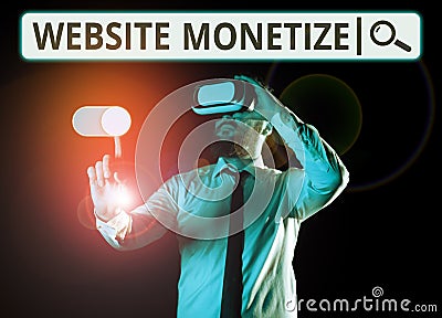 Hand writing sign Website Monetize. Concept meaning ability generate a revenue thorough your Web site or blog Stock Photo