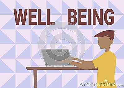 Conceptual caption Well Being. Business overview A good or satisfactory condition of existence including health Stock Photo