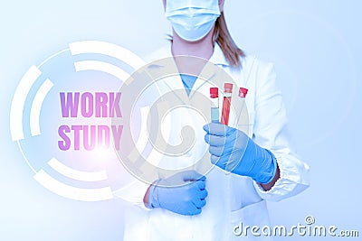 Hand writing sign Work Study. Business idea college program that enables students to work parttime Testing Medicine And Stock Photo