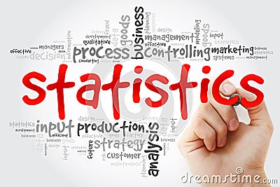 Hand writing STATISTICS word cloud, business concept Stock Photo