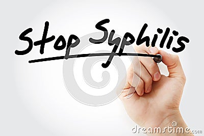 Hand writing Stop Syphilis with marker Stock Photo