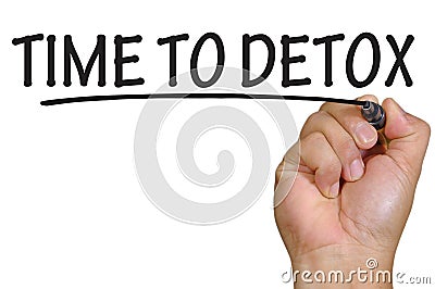 Hand writing time to detox over plain white background Stock Photo