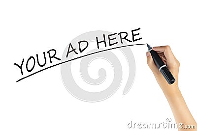 Hand writing word Your Ad Here with black color marker pen isolated on white background. space of advertising for marketing Stock Photo