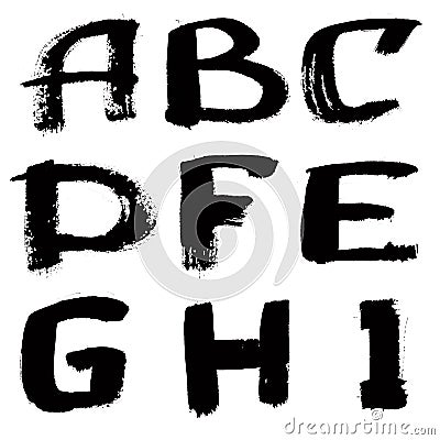 Hand written black ink alphabet Stock Photo