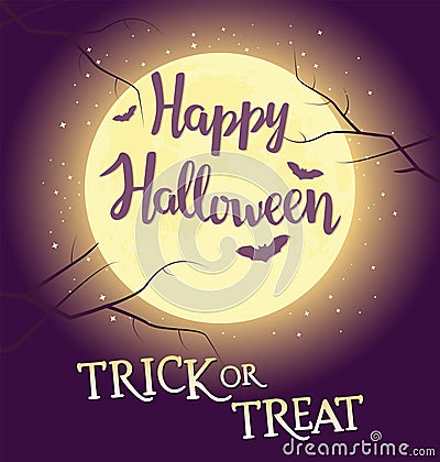 Hand written lettering with text Happy Halloween trick or treat. Vector Illustration