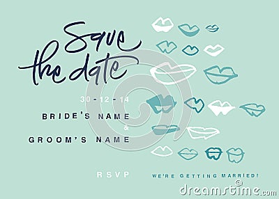 Hand-written Save the Date with kisses Vector Illustration