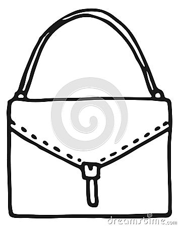 Handbag icon. Female leather bag doodle drawing Stock Photo