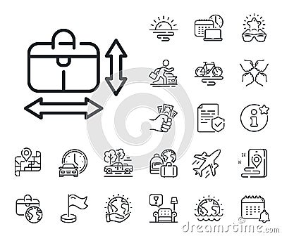 Handbag size line icon. Hand baggage dimensions sign. Plane jet, travel map and baggage claim. Vector Vector Illustration