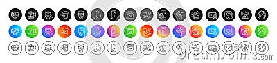 Handbag size, Market and Hook line icons. For web app, printing. Round icon buttons. Vector Vector Illustration