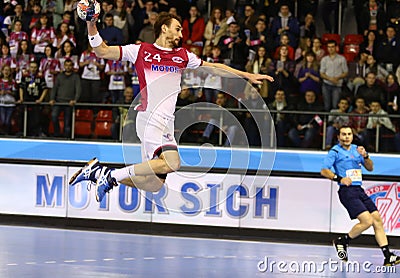 Handball game Motor Zaporozhye vs Kadetten Schaffhausen Editorial Stock Photo