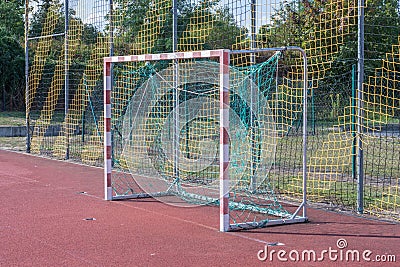 Handball goal on a public sports field Stock Photo