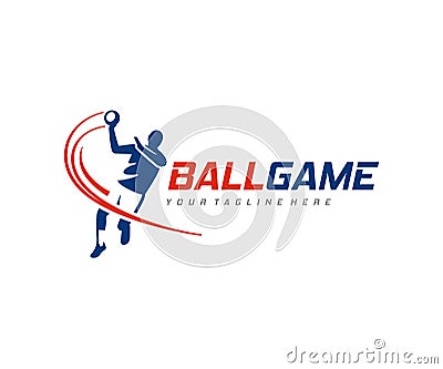 Handball player throws the ball logo design. Handball player jumping to score a goal vector design Vector Illustration