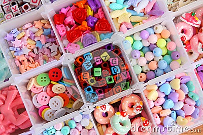 Handcraft colorful flower, alphabet and animal bead in box 1 Stock Photo