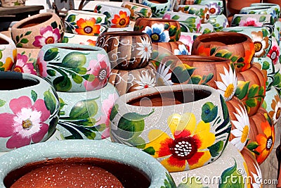 Handcrafted colorful clay pottery Stock Photo