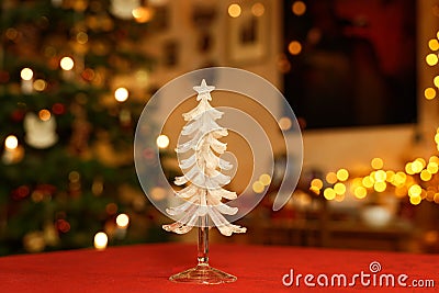 Handcrafted Glass Christmas Tree in Christmassy Room Situation Stock Photo