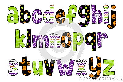 Handcrafted Halloween Party Letters. Color Creative Art Typographic Design Vector Illustration