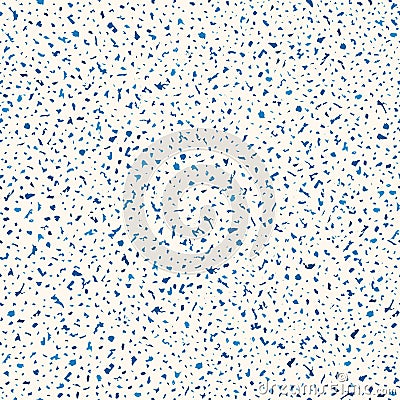 Handcrafted light and dark blue random terrazzo speckled mosaic . Dense seamless repeat vector pattern on cool white Vector Illustration
