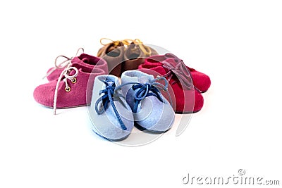 Handcrafted merino wool baby shoes Stock Photo