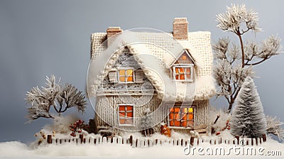 Handcrafted model house embellished with charming woolen details exudes warmth. Ai Generated Stock Photo