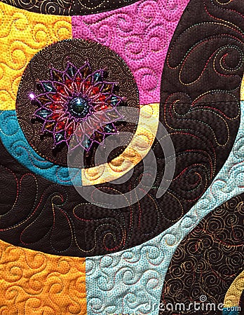 Handcrafted modern star design cotton fabric quilt Stock Photo
