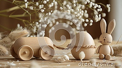 Handcrafted Wooden Easter Toys for Infants Stock Photo