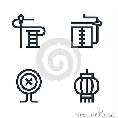 handcrafts line icons. linear set. quality vector line set such as chinese lantern, button, patchwork Vector Illustration