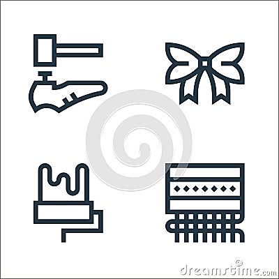 handcrafts line icons. linear set. quality vector line set such as weaving, roller, bow Vector Illustration