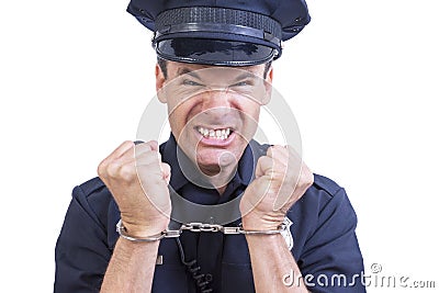 Handcuffed police officer Stock Photo