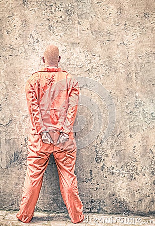 Handcuffed prisoner in Jail waiting for Death Penalty Stock Photo
