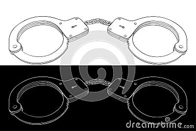 Handcuffs. Black and white outline Vector Illustration