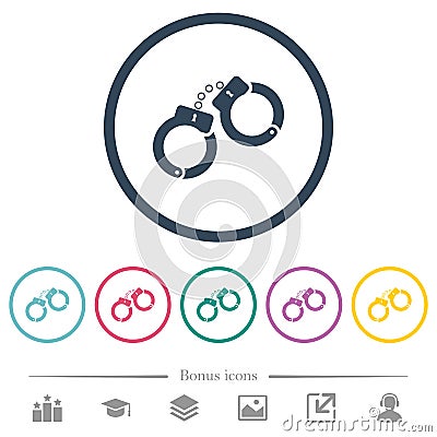 Handcuffs flat color icons in round outlines Stock Photo