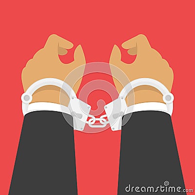 Handcuffs on his hands. Vector Illustration