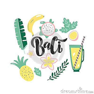 Handdran lettering logo Bali on white background Cartoon Illustration