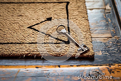 handdrawn arrow pointing to key on doormat Stock Photo