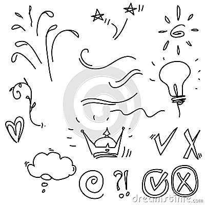 Handdrawn doodle element collection with handdrawn cartoon style Vector Illustration