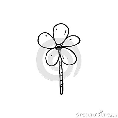 Handdrawn doodle flower icon. Hand drawn black sketch. Sign symbol. Decoration element. White background. Isolated. Flat design. Vector Illustration