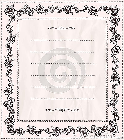 Handdrawn doodle frame with roses. Vector Illustration