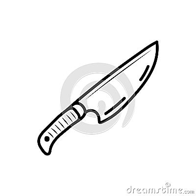 Handdrawn doodle knife icon. Hand drawn black sketch. Sign symbol. Decoration element. White background. Isolated. Flat design. V Vector Illustration